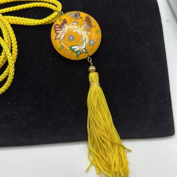 Vintage Asian Cloisonne Enamel Tassel Pendant, Unusual Old Metalware, Butterfly - Picture 3 of 4
